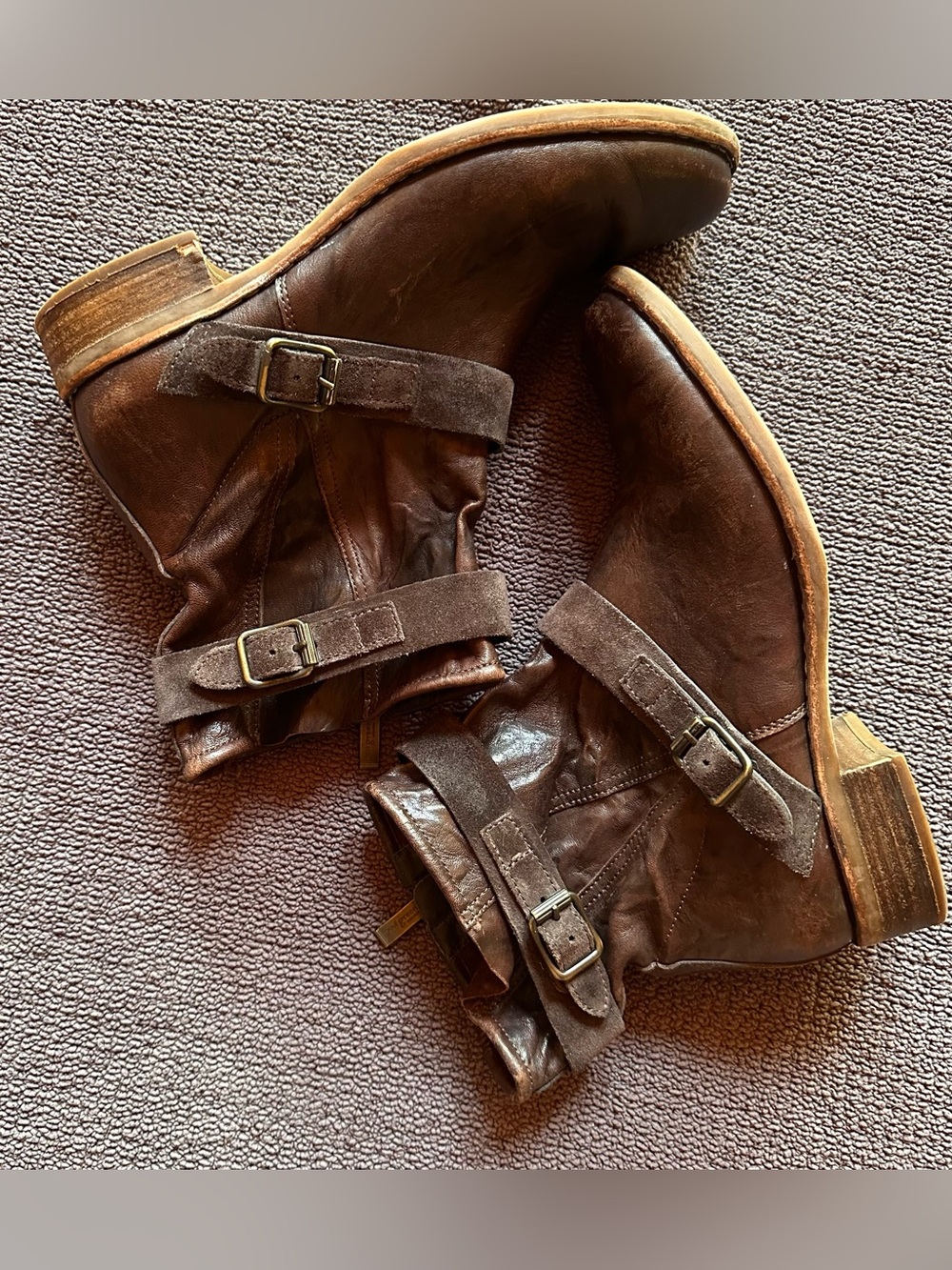 Paul Green Brown Leather Buckle Ankle Moto Boots US 7.5-8